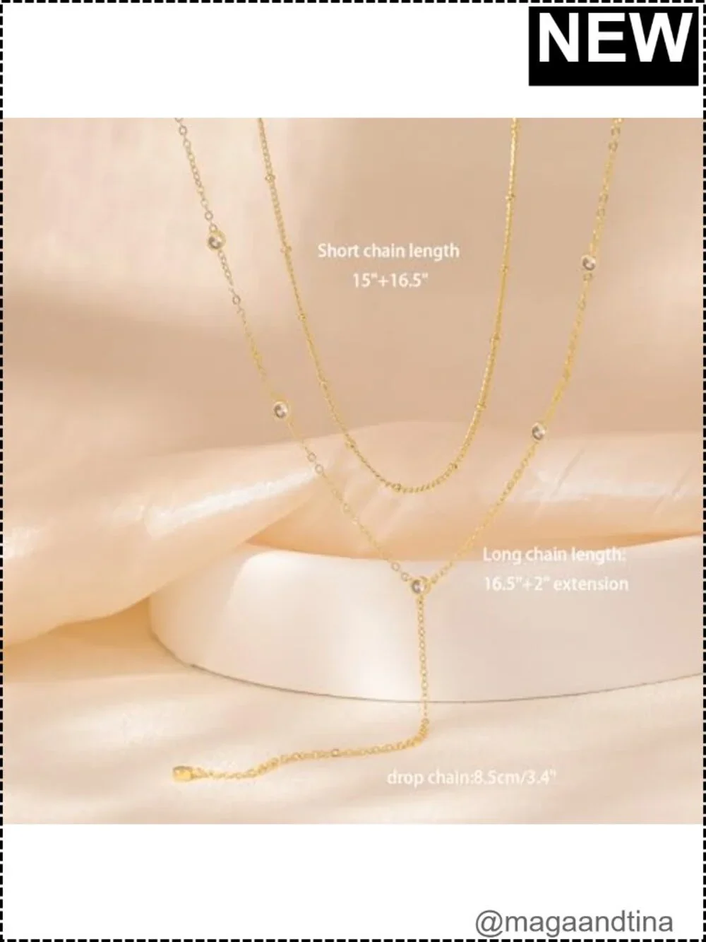 14k Gold Plated Dainty Lariat Necklace Layered Rope Chain Trendy